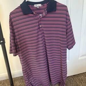 Peter Millar Men's Polo Shirt - Navy and Pink Stripes